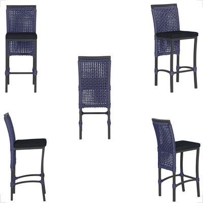 Mesa Bistro E 4 Banquetas Roma Preta Corda Náutica 12 Azul