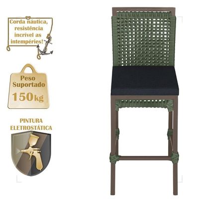 Mesa Bistro E 4 Banquetas Roma Marrom Corda Náutica 12 Verde