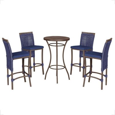 Mesa Bistro E 4 Banquetas Roma Marrom, Corda Náutica 10 Azul