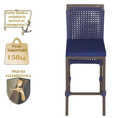 Mesa Bistro E 4 Banquetas Roma Marrom, Corda Náutica 10 Azul