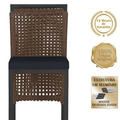Mesa Bistro E 4 Banquetas Roma Preta Corda Náutica 12 Marrom