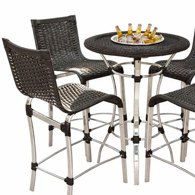 4 Banquetas Haiti + Mesa Bistrô Alumínio Com Tampo Com Balde Tabaco