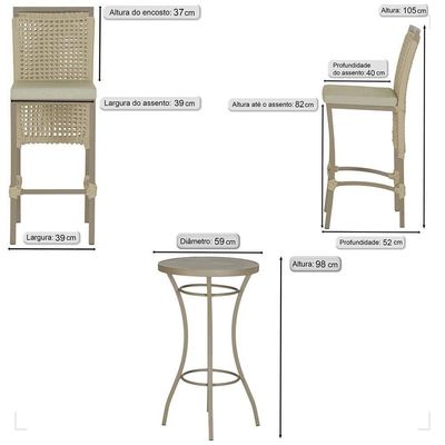 Mesa Bistrô E 4 Banquetas Roma Fendi Corda Estofado 7 Trama Rami