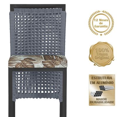 Mesa Bistrô E 4 Banquetas Roma Preta Corda Estofado 6 Trama Prata