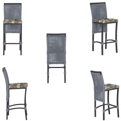 Mesa Bistrô E 4 Banquetas Roma Preta Corda Estofado 6 Trama Prata