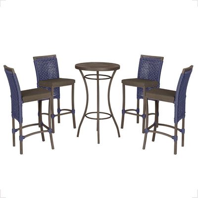 Mesa Bistrô E 4 Banquetas Roma Marrom Corda Estofado 9 Trama Azul