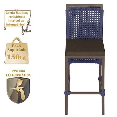 Mesa Bistrô E 4 Banquetas Roma Marrom Corda Estofado 9 Trama Azul