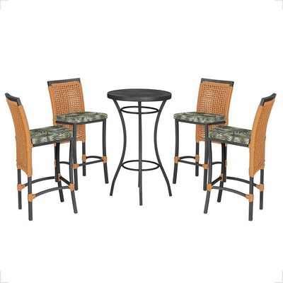Mesa Bistrô E 4 Banquetas Roma Preta Corda Estofado 5 Trama Terra Cota