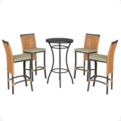 Mesa Bistrô E 4 Banquetas Roma Preta, Corda Estofado 7 Trama Terra Cota