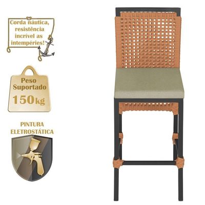 Mesa Bistrô E 4 Banquetas Roma Preta, Corda Estofado 7 Trama Terra Cota