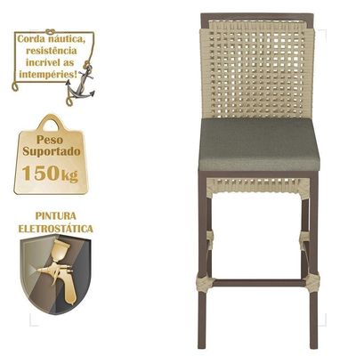 Mesa Bistrô E 4 Banquetas Roma Marrom Corda Estofado 8 Trama Rami