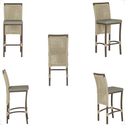 Mesa Bistrô E 4 Banquetas Roma Marrom Corda Estofado 8 Trama Rami