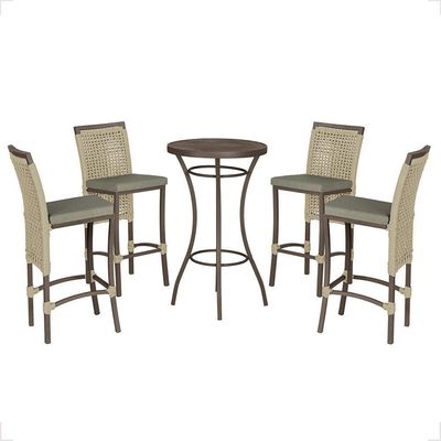 Mesa Bistrô E 4 Banquetas Roma Marrom Corda Estofado 8 Trama Rami