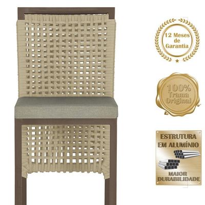 Mesa Bistrô E 4 Banquetas Roma Marrom Corda Estofado 8 Trama Rami