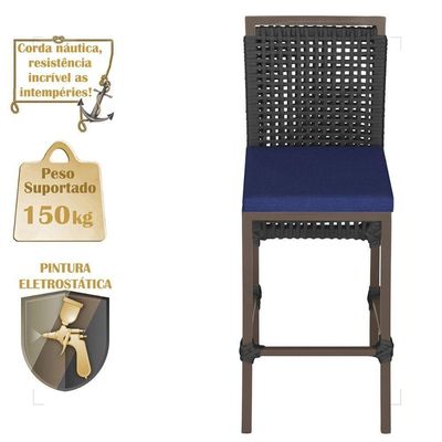Mesa Bistro E 4 Banquetas Roma Marrom, Corda Náutica 10 Preta