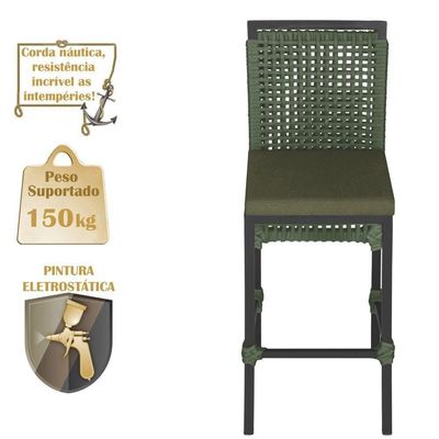 Mesa Bistro E 2 Banquetas Roma Preta Corda Náutica 13 Trama Verde