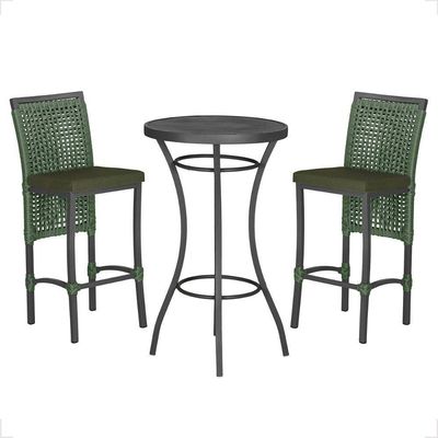 Mesa Bistro E 2 Banquetas Roma Preta Corda Náutica 13 Trama Verde