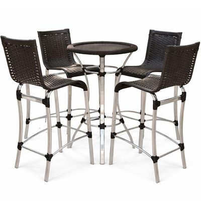 4 Banquetas Haiti + Mesa Bistrô Alumínio Com Tampo Tramado Argila
