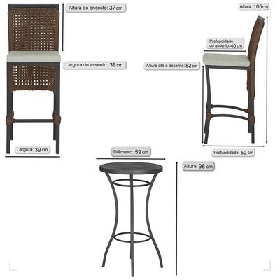 Mesa Bistrô Com 4 Banquetas Roma Preta Corda Náutica 3 Trama Marrom