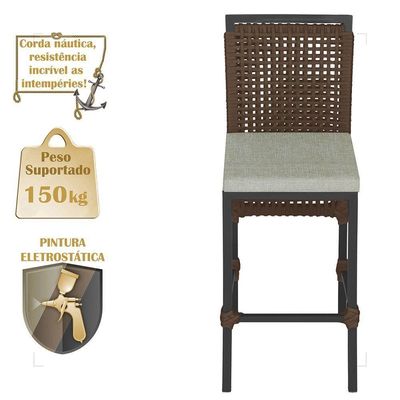 Mesa Bistrô Com 4 Banquetas Roma Preta Corda Náutica 3 Trama Marrom