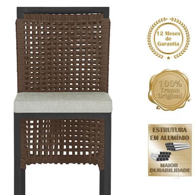 Mesa Bistrô Com 4 Banquetas Roma Preta Corda Náutica 3 Trama Marrom