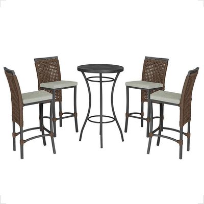 Mesa Bistrô Com 4 Banquetas Roma Preta Corda Náutica 3 Trama Marrom