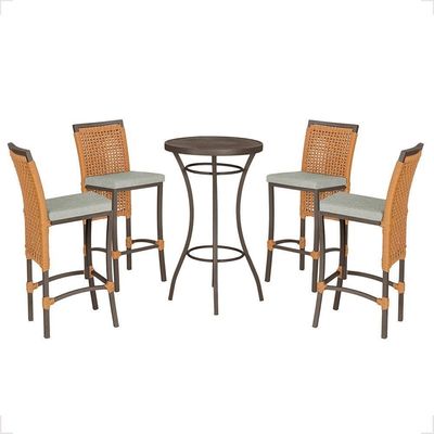 Mesa Bistrô 4 Banquetas Roma Marrom Corda Náutica 3 Trama Terra Cota