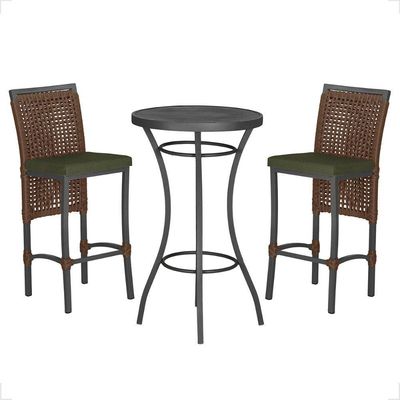 Mesa Bistro E 2 Banquetas Roma Preta Corda Náutica 13 Trama Marrom