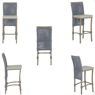 Mesa Bistrô Com 4 Banquetas Roma Fendi Corda Náutica 3 Trama Prata