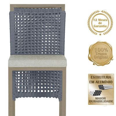 Mesa Bistrô Com 4 Banquetas Roma Fendi Corda Náutica 3 Trama Prata