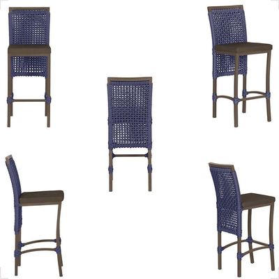 Mesa Bistrô E 2 Banquetas Roma Marrom Corda Estofado 9 Trama Azul