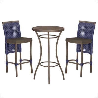 Mesa Bistrô E 2 Banquetas Roma Marrom Corda Estofado 9 Trama Azul