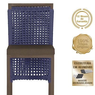 Mesa Bistrô E 2 Banquetas Roma Marrom Corda Estofado 9 Trama Azul