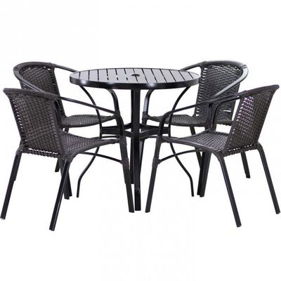 Kit Mesa 1m + 4 Cadeiras Alumínio Jardim Piscina Preto