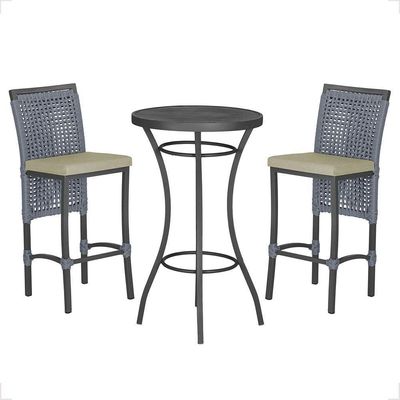 Mesa Bistrô E 2 Banquetas Roma Preta Corda Estofado 7 Trama Prata
