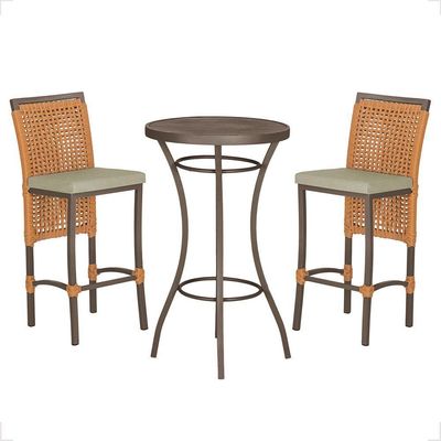 Mesa Bistrô E 2 Banquetas Roma Marrom Corda Estofado 7 Trama Terra Cota