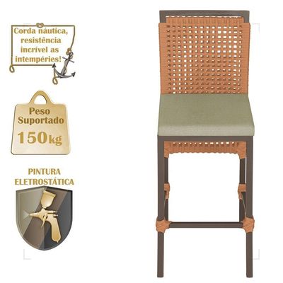 Mesa Bistrô E 2 Banquetas Roma Marrom Corda Estofado 7 Trama Terra Cota