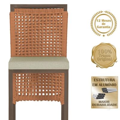 Mesa Bistrô E 2 Banquetas Roma Marrom Corda Estofado 7 Trama Terra Cota