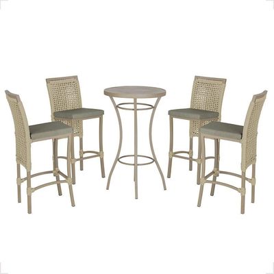 Mesa Bistrô E 4 Banquetas Roma Fendi Corda Estofado 8 Trama Rami