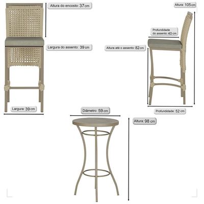 Mesa Bistrô E 4 Banquetas Roma Fendi Corda Estofado 8 Trama Rami