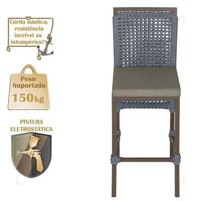Mesa Bistrô E 4 Banquetas Roma Marrom Corda Estofado 8 Trama Prata