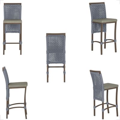 Mesa Bistrô E 4 Banquetas Roma Marrom Corda Estofado 8 Trama Prata