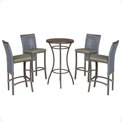 Mesa Bistrô E 4 Banquetas Roma Marrom Corda Estofado 8 Trama Prata