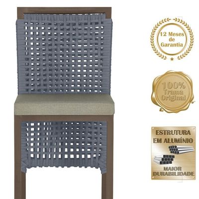 Mesa Bistrô E 4 Banquetas Roma Marrom Corda Estofado 8 Trama Prata