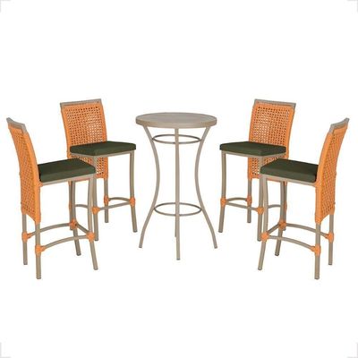 Mesa Bistro E 4 Banquetas Roma Fendi Corda Náutica 13 Trama Terra Cota