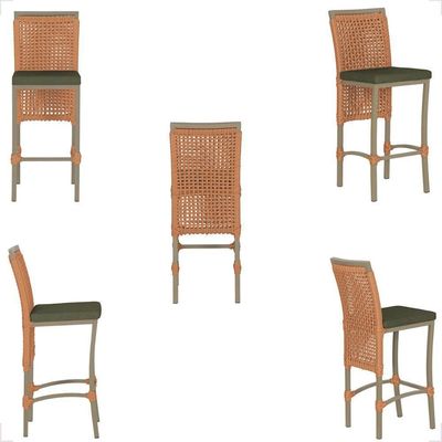 Mesa Bistro E 4 Banquetas Roma Fendi Corda Náutica 13 Trama Terra Cota