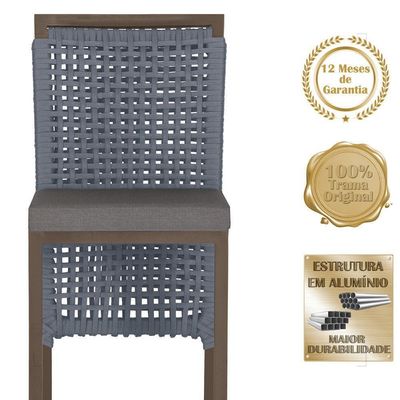 Mesa Bistro E 4 Banquetas Roma Marrom Corda Náutica 11 Prata