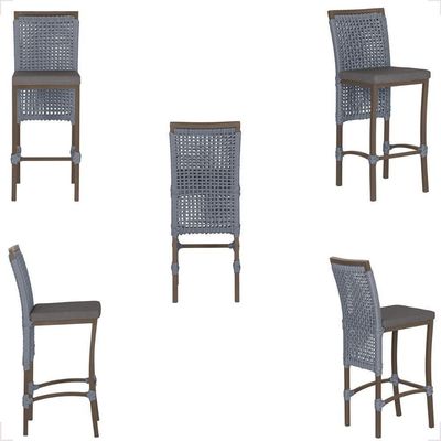 Mesa Bistro E 4 Banquetas Roma Marrom Corda Náutica 11 Prata