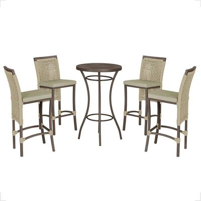 Mesa Bistrô E 4 Banquetas Roma Marrom Corda Estofado 7 Trama Rami
