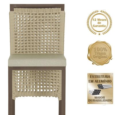 Mesa Bistrô E 4 Banquetas Roma Marrom Corda Estofado 7 Trama Rami